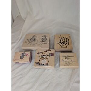 Bundle Of Valentine's Day Themed Rubber Stamps With Wood Mice Dog With Rose